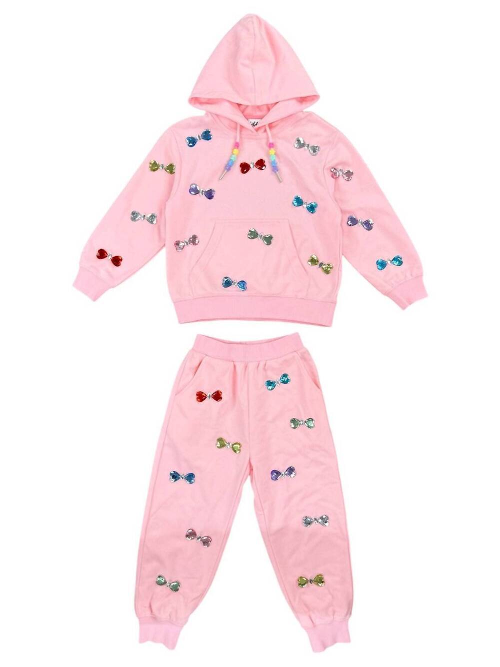 NEW LOLA + THE BOYS girls' bows gem bows jogger set in pink